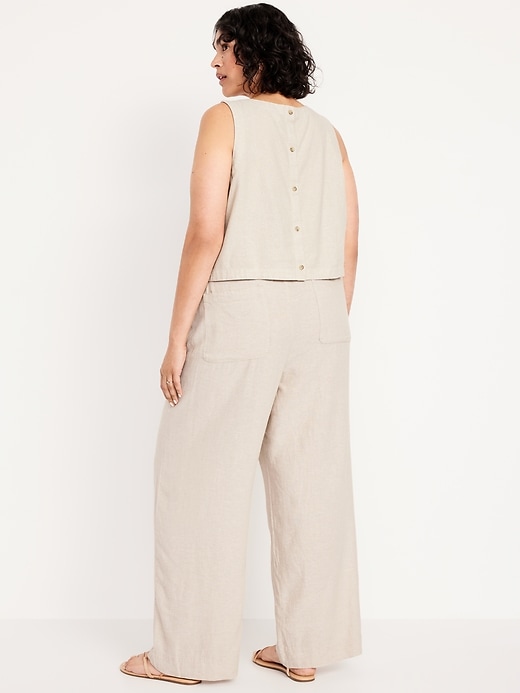 Image number 7 showing, High-Waisted Linen-Blend Wide-Leg Pants