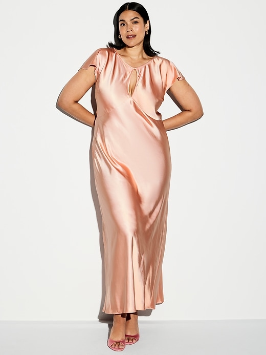 Image number 8 showing, The Occasion by Old Navy Flutter-Sleeve Keyhole Satin Maxi Dress
