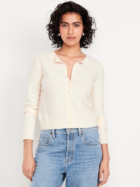 SoSoft Cropped Cardigan Sweater - White