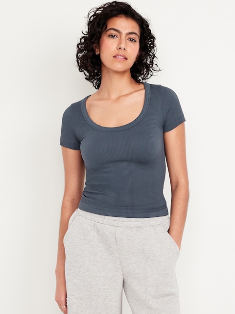 T-shirt court côtelé Zénitude sans coutures - Crépuscule Marin