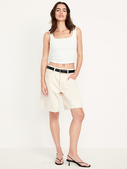 Image number 1 showing, Mid-Rise Baggy Jean Bermuda Shorts -- 9-inch inseam