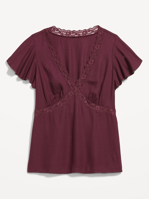 Image number 1 showing, Lace-Trim V-Neck Crepe Top