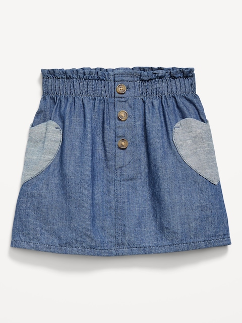 Jupe en chambray avec poche en cœur pour toute-petite fille - Fini Foncé