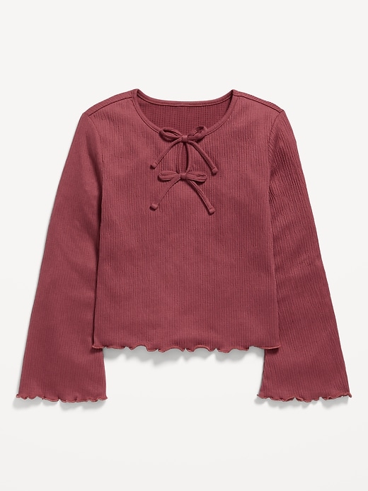 Image number 2 showing, Long-Sleeve Tie-Bow Front Top for Girls
