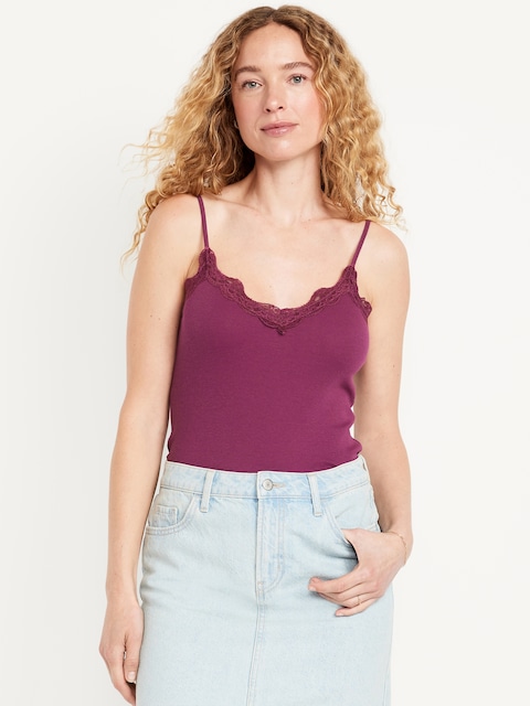 Lace-Trim Cami Tank Top - Purple