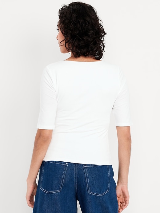 Image number 2 showing, Double-Layer Elbow-Sleeve Scoop-Neck T-Shirt