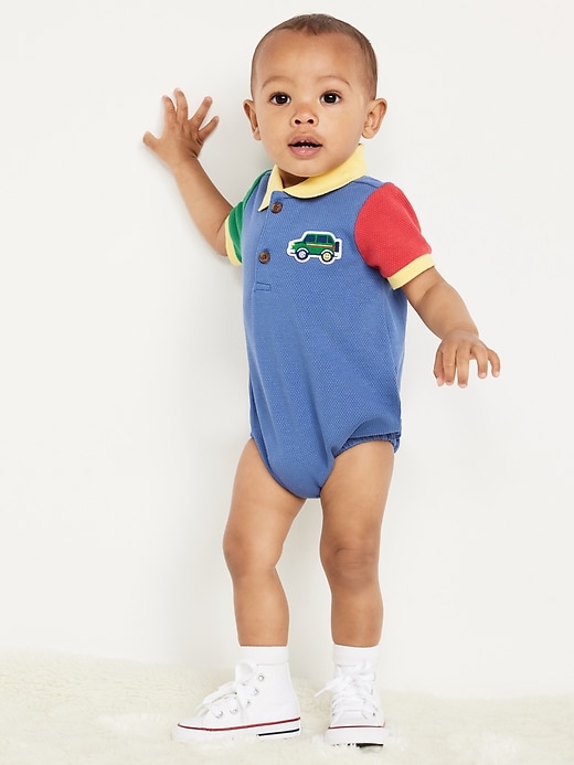 View large product image 1 of 2. Short-Sleeve Polo One-Piece for Baby