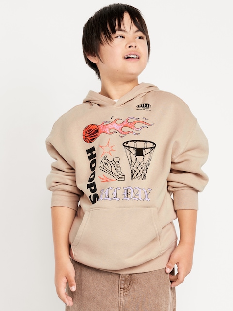 Favorite Fleece Oversized Graphic Fleece Pullover Hoodie for Boys - Beige