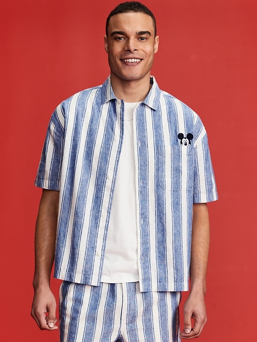 Image number 1 showing, Old Navy x Disney© Mickey Mouse Linen-Blend Cropped Utility Shirt