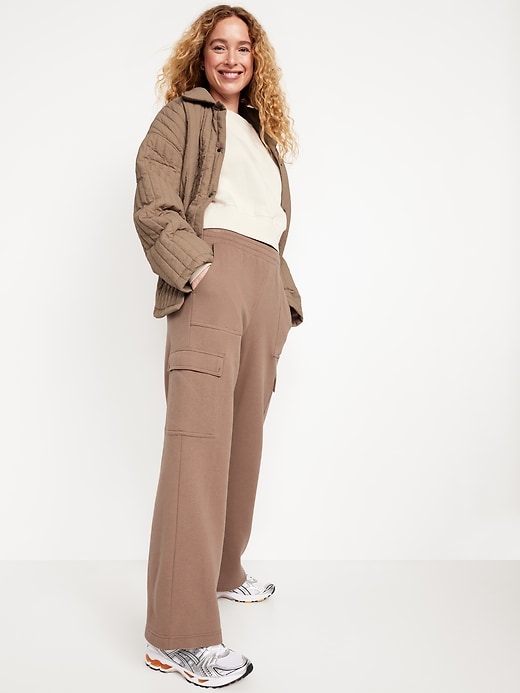 Image number 3 showing, High-Waisted SoComfy Cargo Wide-Leg Sweatpants