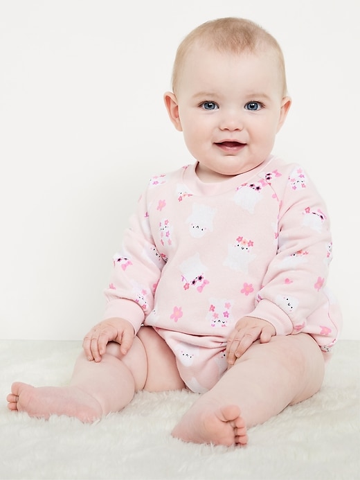 View large product image 1 of 2. Printed Long-Sleeve Fleece Bodysuit for Baby