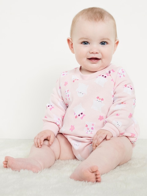 Printed Long-Sleeve Fleece Bodysuit for Baby - White