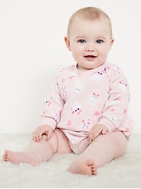 Image number 1 showing, Printed Long-Sleeve Fleece Bodysuit for Baby