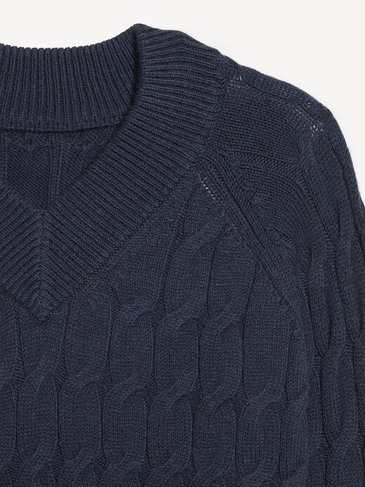 Image number 4 showing, Wool-Blend V-Neck Cable Cropped Sweater