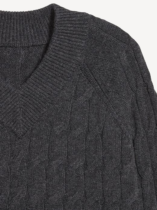 Image number 4 showing, Wool-Blend V-Neck Cable Cropped Sweater