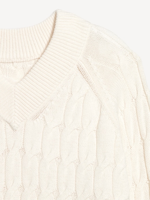 Image number 3 showing, Wool-Blend V-Neck Cable Cropped Sweater