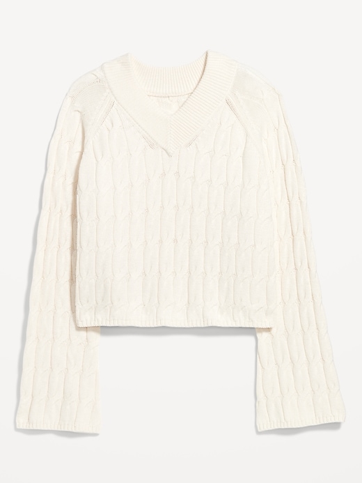 Image number 2 showing, Wool-Blend V-Neck Cable Cropped Sweater