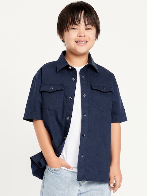 Short-Sleeve Western Pocket Shirt for Boys - Blue