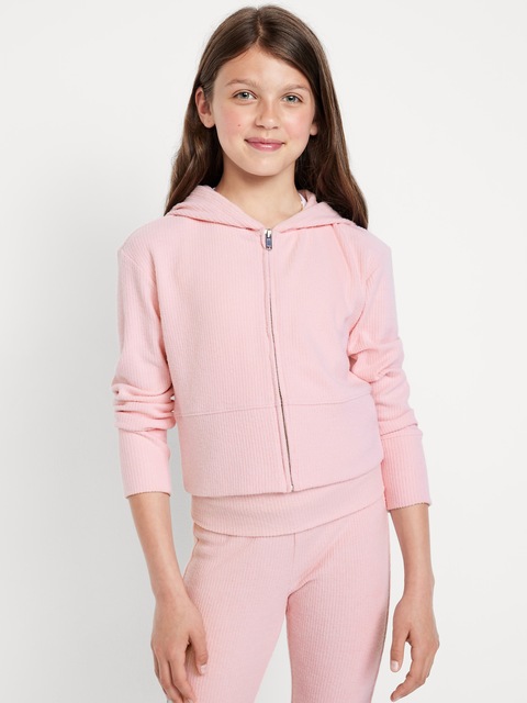CozePlush 2-Way-Zip Hoodie for Girls - Pink