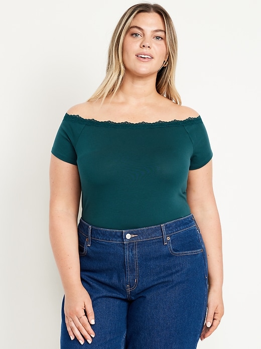 Image number 6 showing, Off-Shoulder Lace-Trim Top