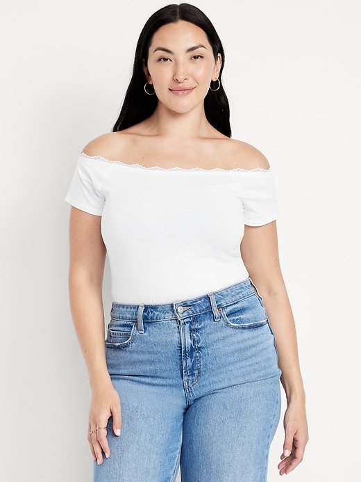 Image number 4 showing, Off-Shoulder Lace-Trim Top