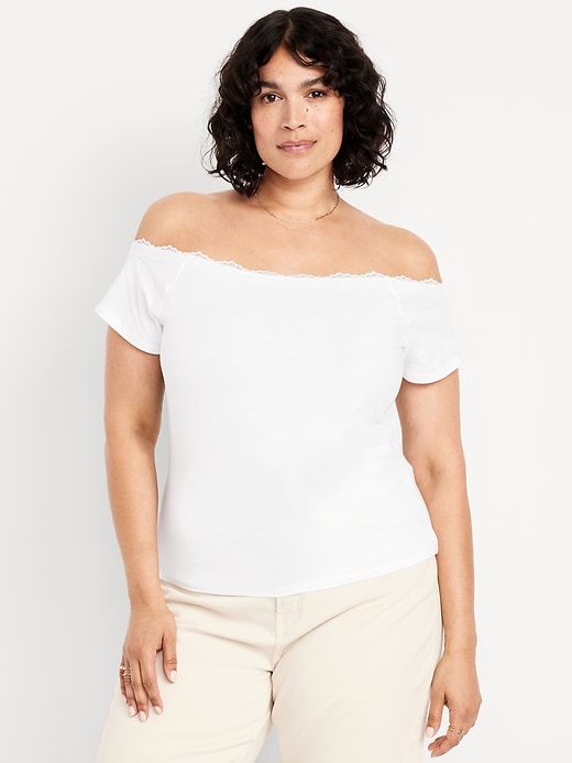 Image number 6 showing, Off-Shoulder Lace-Trim Top