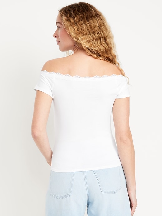 Image number 2 showing, Off-Shoulder Lace-Trim Top