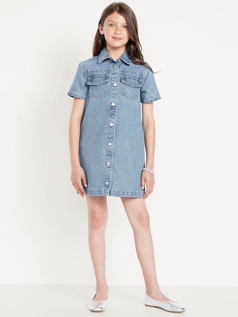 Robe chemisier en denim à poches et à clous décoratifs pour fille - Bleu