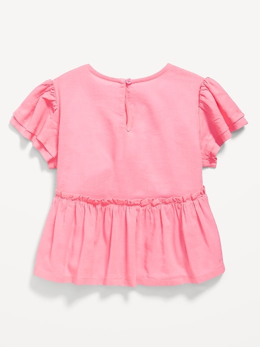 View large product image 2 of 2. Short-Sleeve Ruffled Bow Top for Toddler Girls