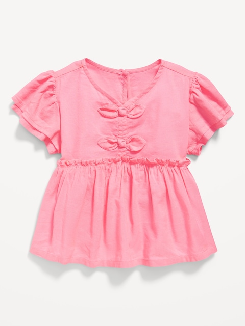 Short-Sleeve Ruffled Bow Top for Toddler Girls - Pink