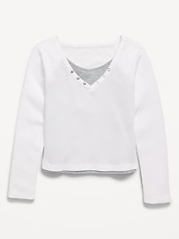 Image number 2 showing, Long-Sleeve 2-In-1 Fitted Henley Top for Girls
