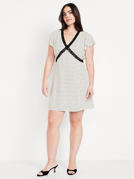 Image number 4 showing, Fit & Flare Crepe Lace-Trim Mini Dress