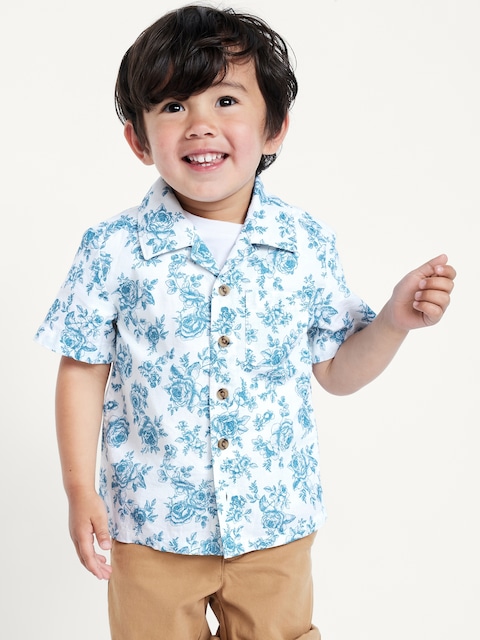 Chemise en mélange de lin à manches courtes et à poche avec motif pour tout-petit garçon