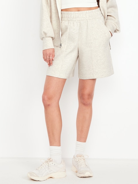 High-Waisted Bounce Fleece Shorts -- 8-inch inseam - Beige