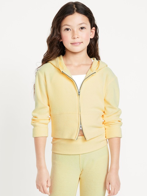 CozePlush 2-Way-Zip Hoodie for Girls - Yellow