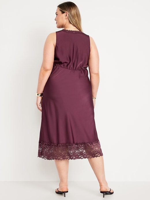 Image number 7 showing, Lace-Trim Satin Midi Dress