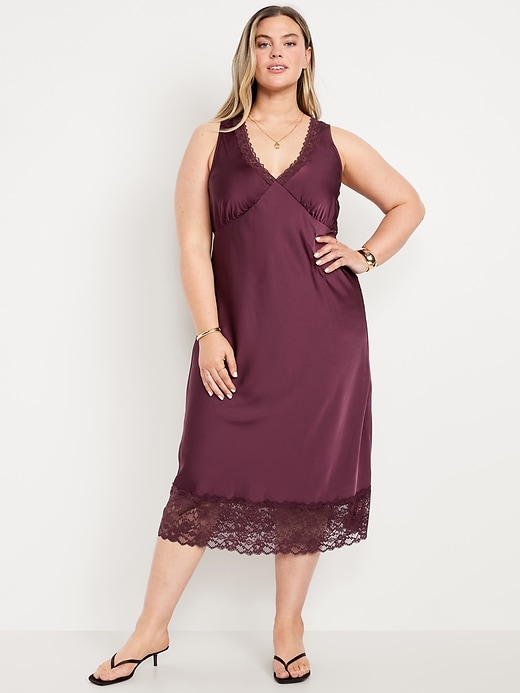 Image number 6 showing, Lace-Trim Satin Midi Dress