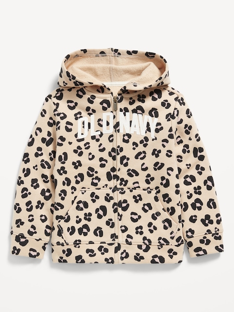 Printed Logo-Graphic Zip Hoodie for Toddler Girls - Brown