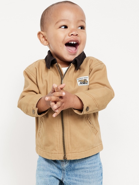 Full-Zip Twill Barn Coat for Baby - Beige