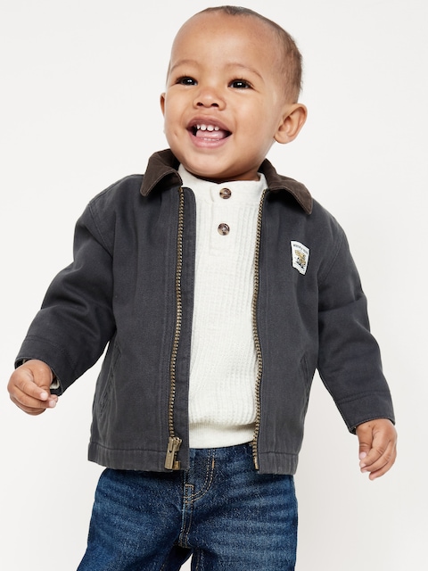 Full-Zip Twill Barn Coat for Baby - Black