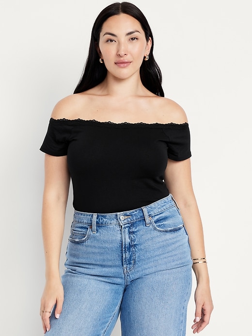 Image number 4 showing, Off-Shoulder Lace-Trim Top