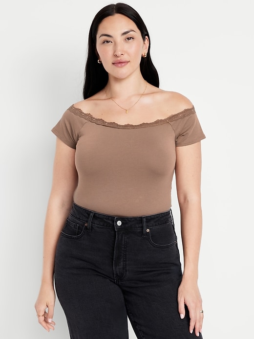 Image number 4 showing, Off-Shoulder Lace-Trim Top
