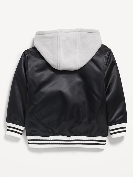 Voir une image plus grande du produit 2 de 2. Blouson aviateur à capuchon en satin avec glissière à l’avant pour tout-petit garçon
