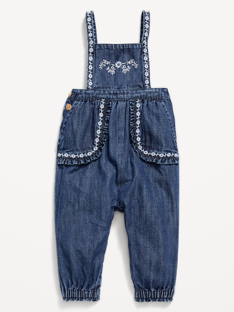 Sleeveless Embroidered Jean Jumpsuit for Baby