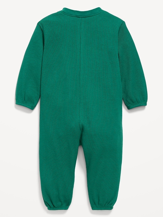 View large product image 2 of 2. Long-Sleeve Waffle-Knit Henley One-Piece for Baby
