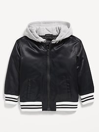 L'image numéro 1 présente Blouson aviateur à capuchon en satin avec glissière à l’avant pour tout-petit garçon