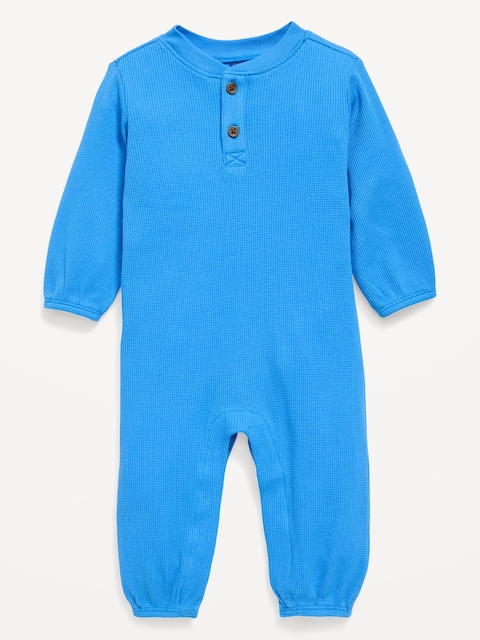 Long-Sleeve Waffle-Knit Henley One-Piece for Baby - Multi