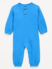 Image number 1 showing, Long-Sleeve Waffle-Knit Henley One-Piece for Baby
