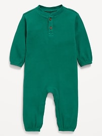 Image number 1 showing, Long-Sleeve Waffle-Knit Henley One-Piece for Baby