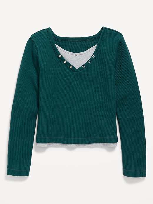 Image number 2 showing, Long-Sleeve 2-In-1 Fitted Henley Top for Girls